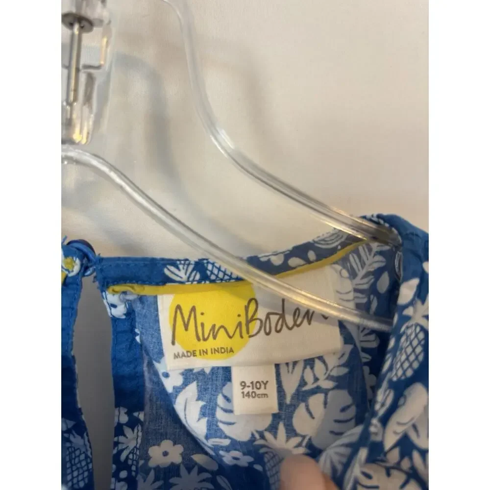 Mini Boden 9 10 Y Blue Floral Aline Cotton Sleeveless Ruffles Pockets